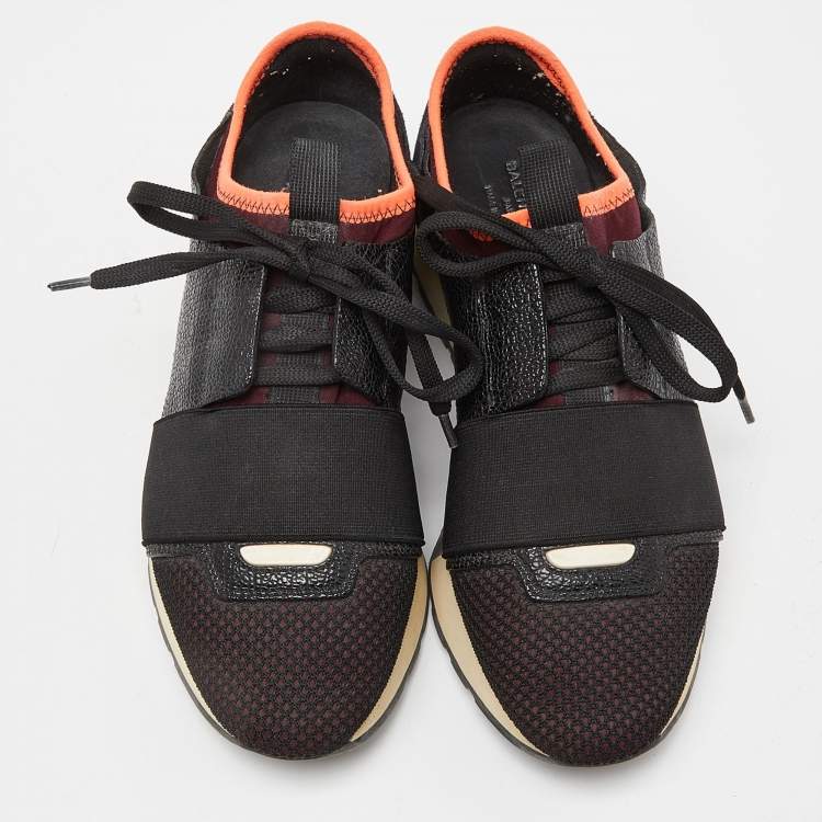 Pre Owned Balenciaga Tri Color Leather,Suede and Mesh Race Runner Sneakers Size 36