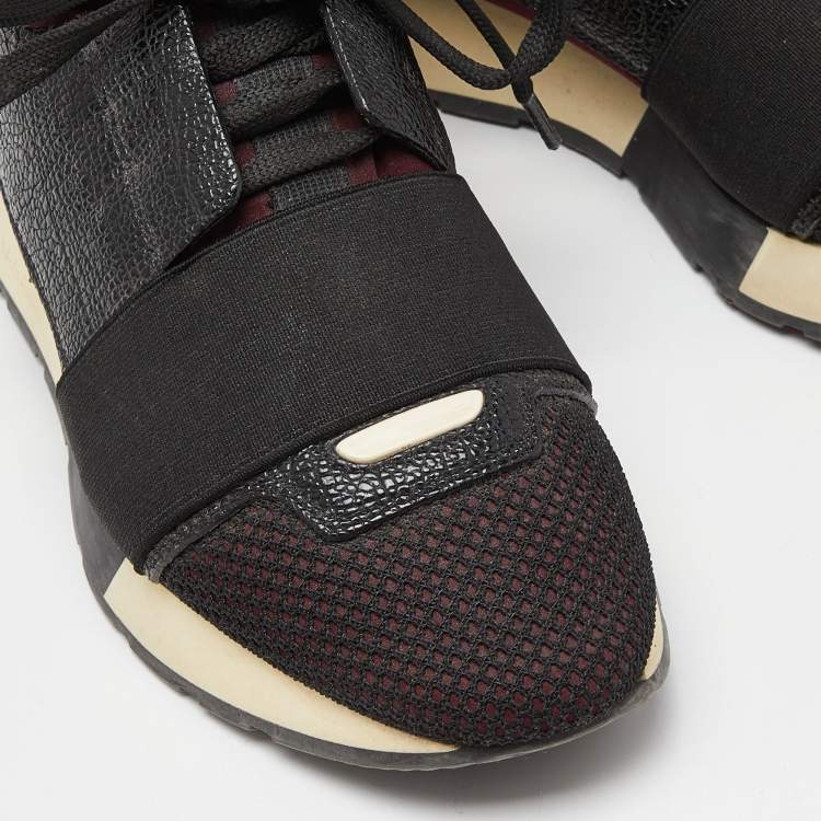Pre Owned Balenciaga Tri Color Leather,Suede and Mesh Race Runner Sneakers Size 36