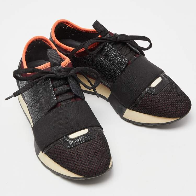 Pre Owned Balenciaga Tri Color Leather,Suede and Mesh Race Runner Sneakers Size 36