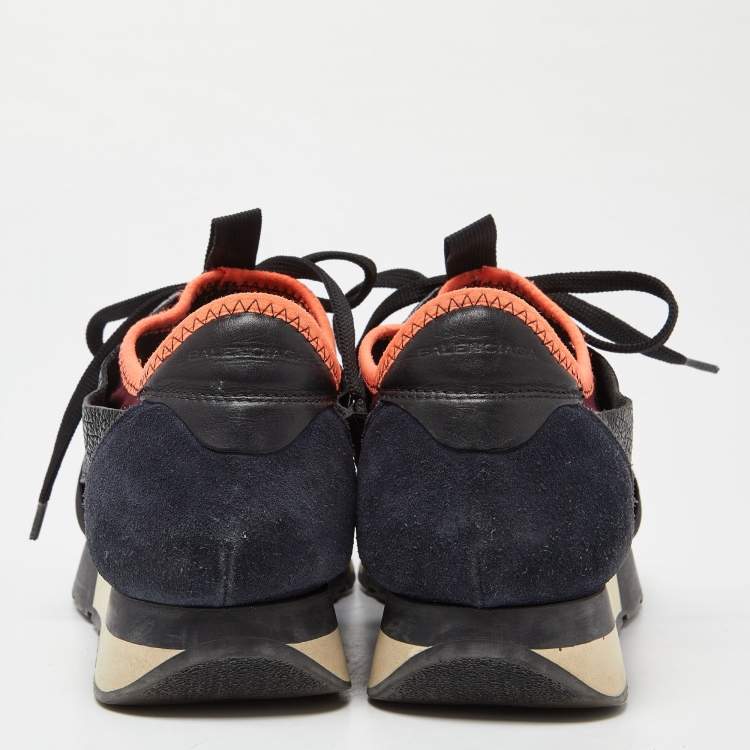 Pre Owned Balenciaga Tri Color Leather,Suede and Mesh Race Runner Sneakers Size 36