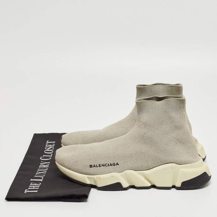 Pre Owned Balenciaga Grey Knit Speed Trainer High Top Sneakers Size 39