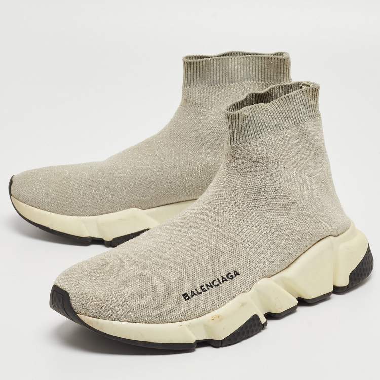 Pre Owned Balenciaga Grey Knit Speed Trainer High Top Sneakers Size 39
