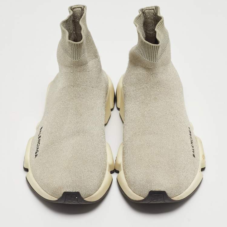 Pre Owned Balenciaga Grey Knit Speed Trainer High Top Sneakers Size 39