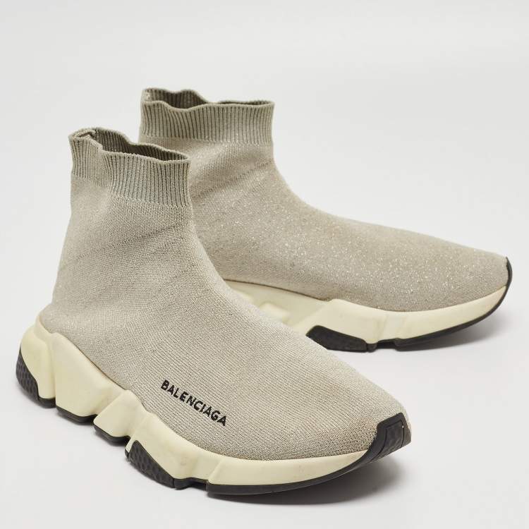 Pre Owned Balenciaga Grey Knit Speed Trainer High Top Sneakers Size 39