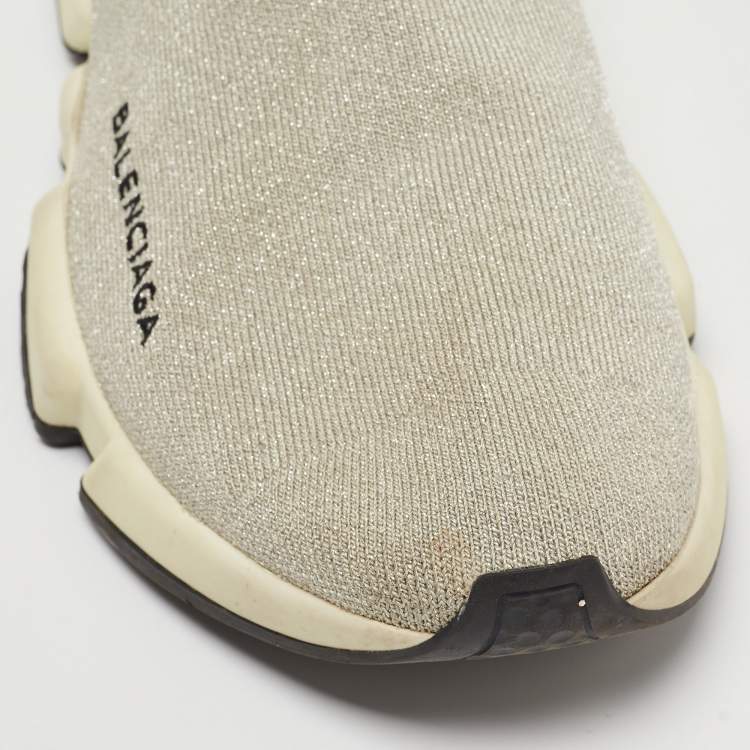Pre Owned Balenciaga Grey Knit Speed Trainer High Top Sneakers Size 39