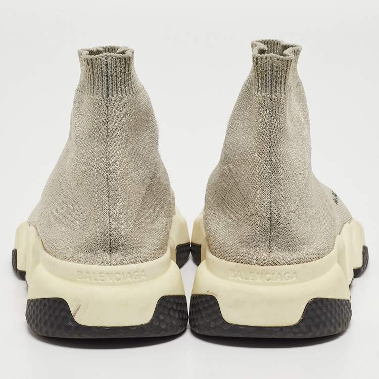 Pre Owned Balenciaga Grey Knit Speed Trainer High Top Sneakers Size 39