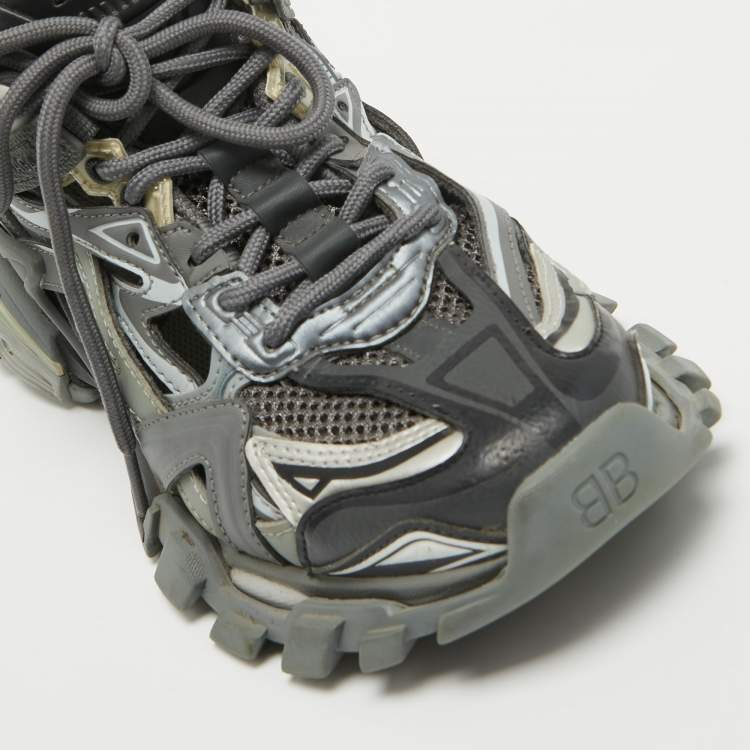 مملوكة مسبقًا Balenciaga Grey/Black Faux Leather and Mesh Track 2 Sneakers Size 36