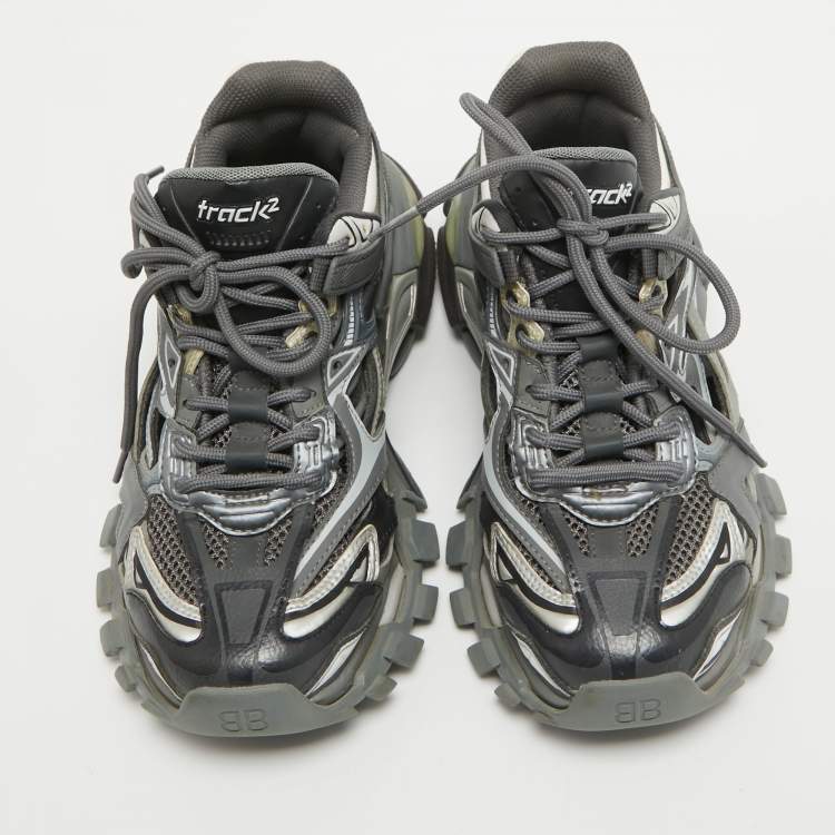 مملوكة مسبقًا Balenciaga Grey/Black Faux Leather and Mesh Track 2 Sneakers Size 36