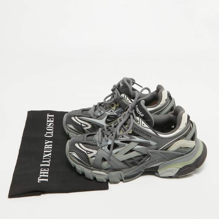 مملوكة مسبقًا Balenciaga Grey/Black Faux Leather and Mesh Track 2 Sneakers Size 36
