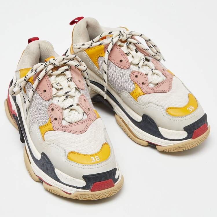 Pre Owned Balenciaga Multicolor Faux Leather and Mesh Triple S Sneakers Size 38