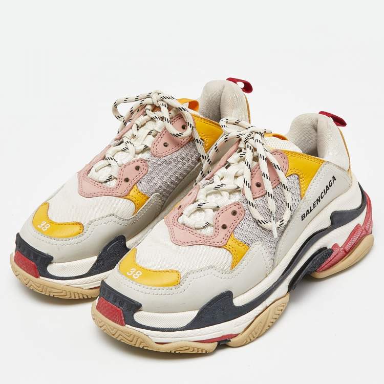 Pre Owned Balenciaga Multicolor Faux Leather and Mesh Triple S Sneakers Size 38