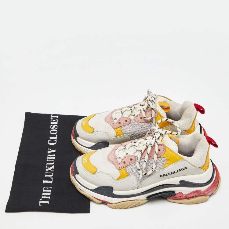Pre Owned Balenciaga Multicolor Faux Leather and Mesh Triple S Sneakers Size 38