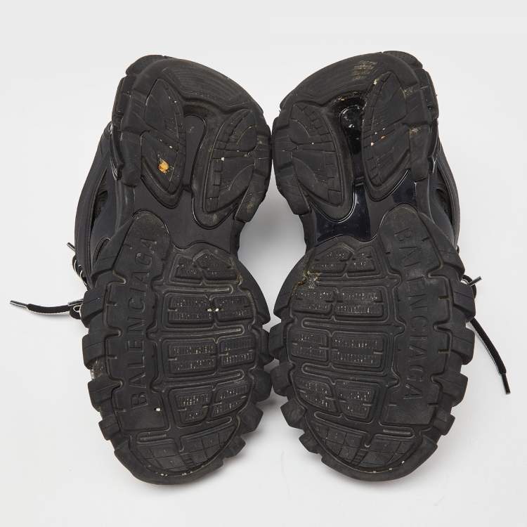 مملوكة مسبقًا Balenciaga Black Mesh and Faux Leather Track Sneakers Size 38 