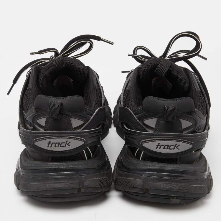 مملوكة مسبقًا Balenciaga Black Mesh and Faux Leather Track Sneakers Size 38 