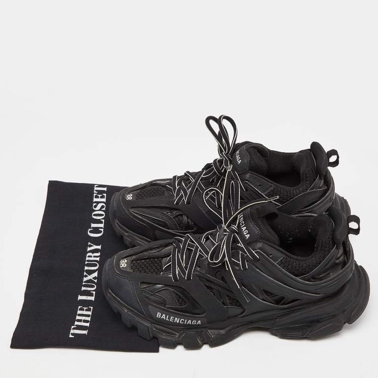 مملوكة مسبقًا Balenciaga Black Mesh and Faux Leather Track Sneakers Size 38 