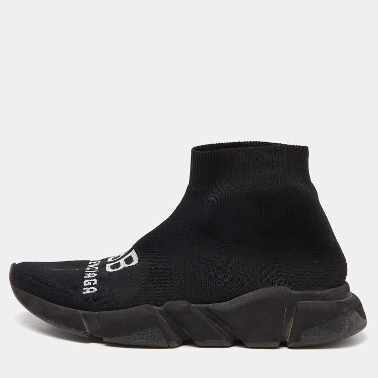 Pre Owned Balenciaga Black Knit Fabric Speed Trainer Sneakers Size 39