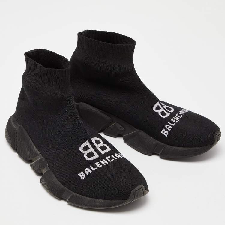 Pre Owned Balenciaga Black Knit Fabric Speed Trainer Sneakers Size 39