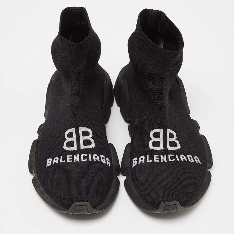 Pre Owned Balenciaga Black Knit Fabric Speed Trainer Sneakers Size 39