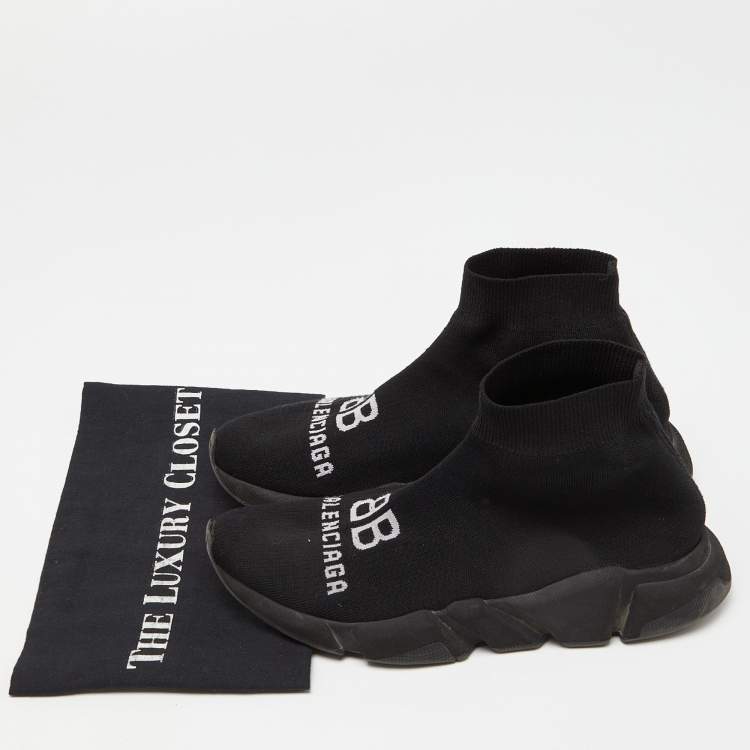 Pre Owned Balenciaga Black Knit Fabric Speed Trainer Sneakers Size 39