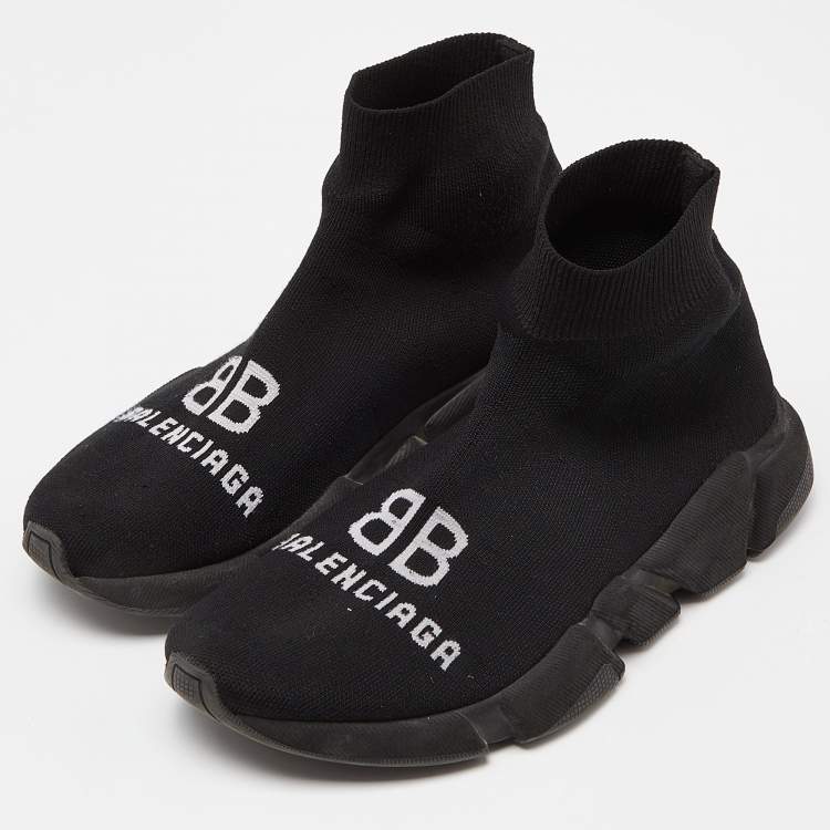 Pre Owned Balenciaga Black Knit Fabric Speed Trainer Sneakers Size 39