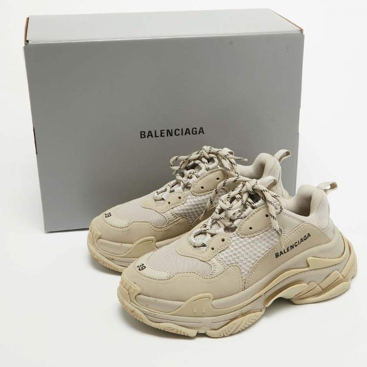 Pre Owned Balenciaga Grey Faux Leather and Mesh Triple S Sneakers Size 39