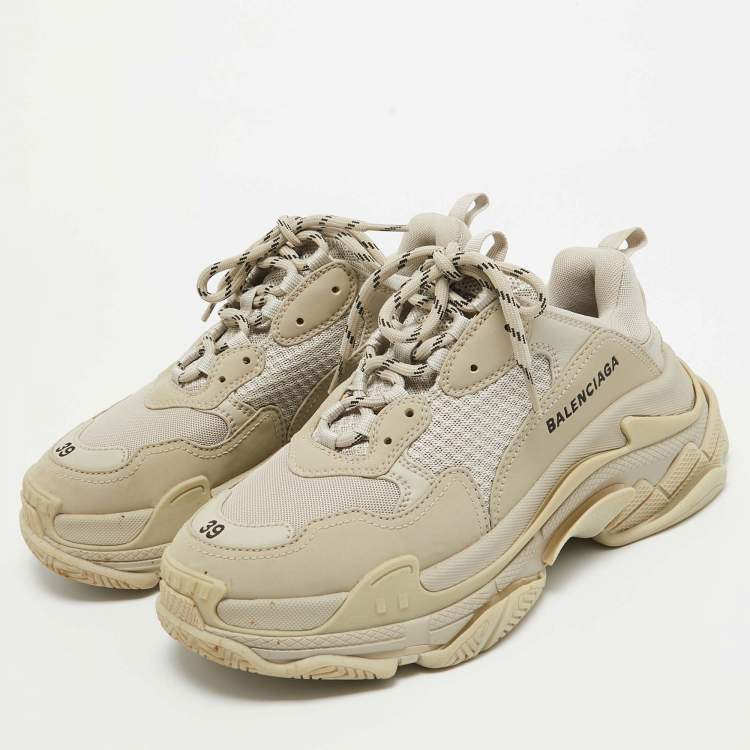 Pre Owned Balenciaga Grey Faux Leather and Mesh Triple S Sneakers Size 39