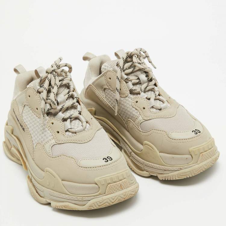 Pre Owned Balenciaga Grey Faux Leather and Mesh Triple S Sneakers Size 39