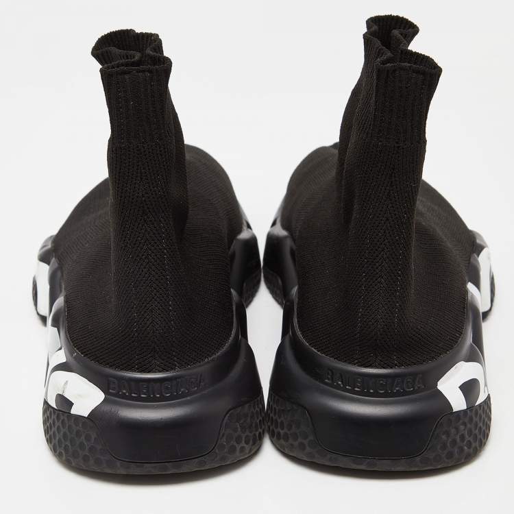 Pre Owned Balenciaga Black Knit Fabric Speed Trainer High Top Sneakers Size 38