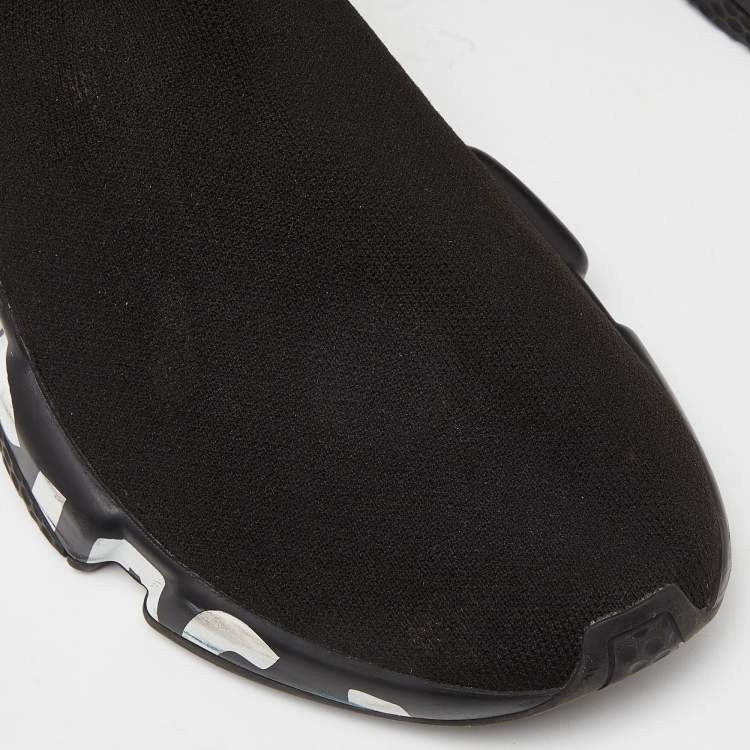 Pre Owned Balenciaga Black Knit Fabric Speed Trainer High Top Sneakers Size 38