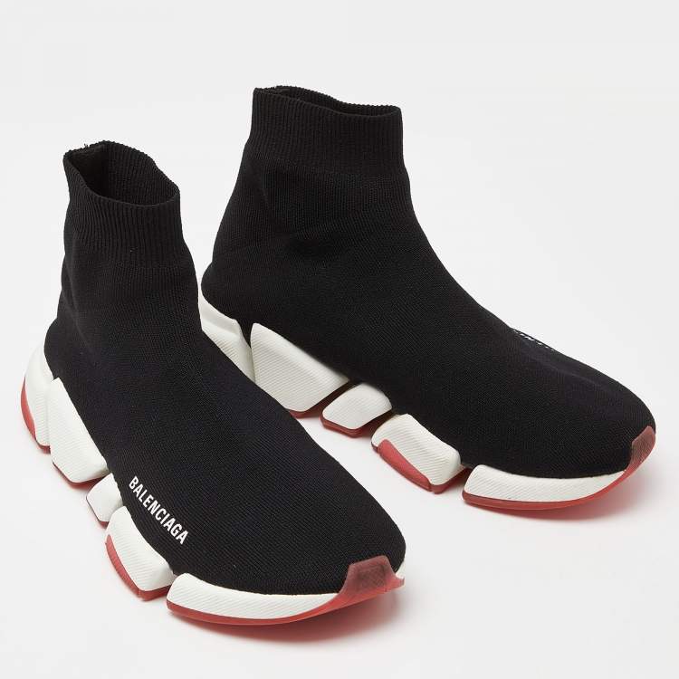 Pre Owned Balenciaga Black Knit Fabric Speed Trainer Sneakers Size 38