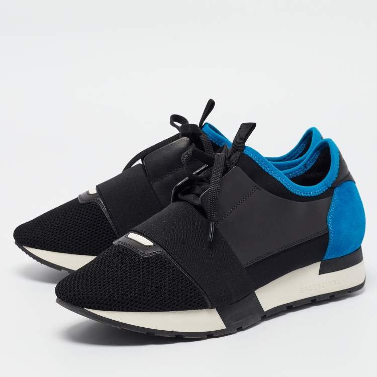 Pre Owned Balenciaga Black Leather and Mesh Race Runner Sneakers Size 40