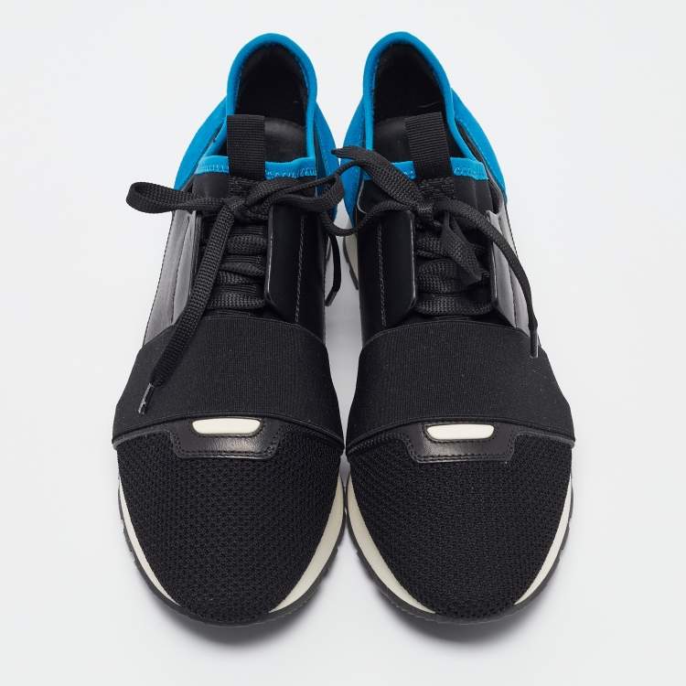 Pre Owned Balenciaga Black Leather and Mesh Race Runner Sneakers Size 40