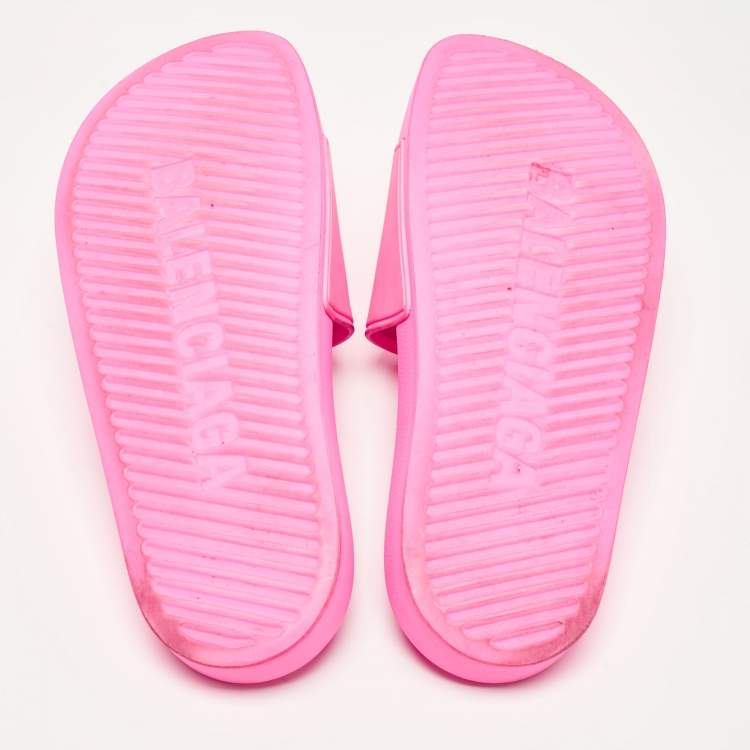 Pre Owned Balenciaga Pink Rubber Open Toe Flats Slides Size 40