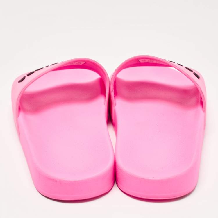 Pre Owned Balenciaga Pink Rubber Open Toe Flats Slides Size 40