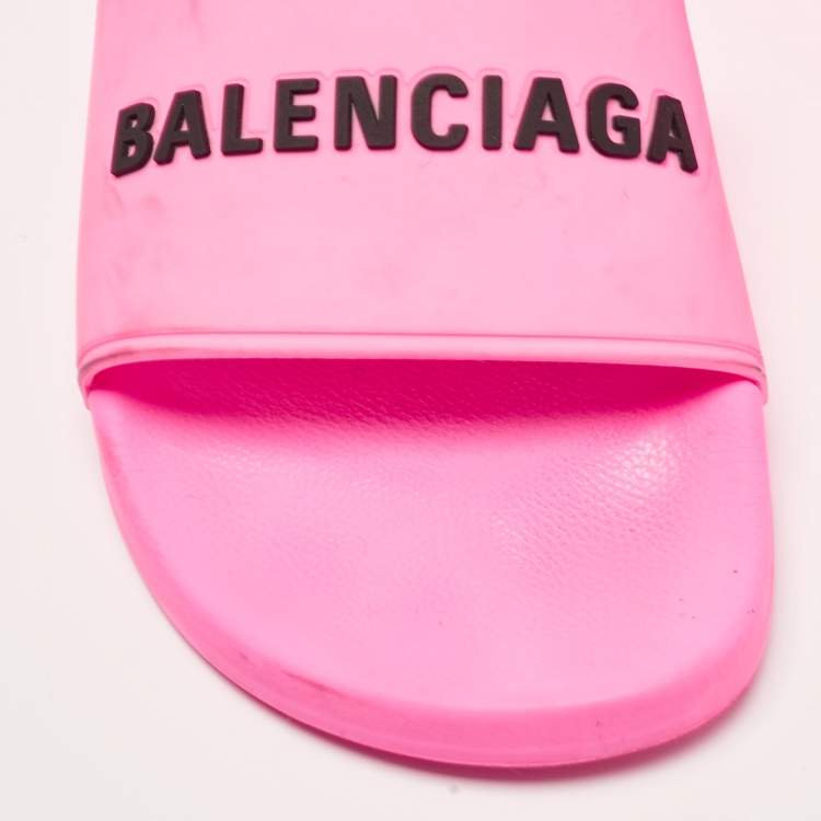 Pre Owned Balenciaga Pink Rubber Open Toe Flats Slides Size 40