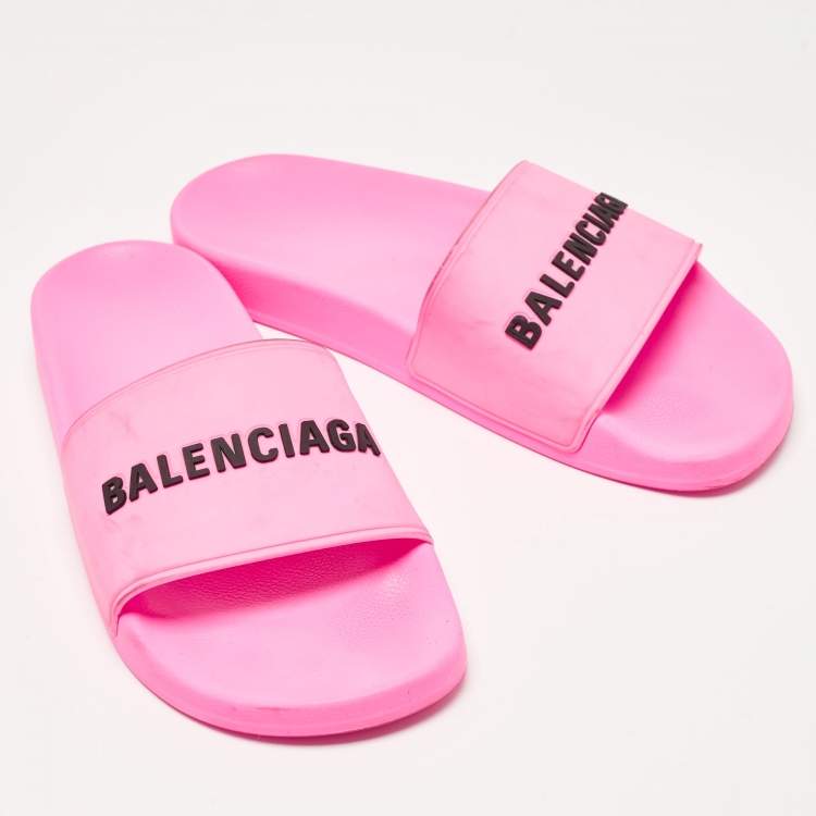 Pre Owned Balenciaga Pink Rubber Open Toe Flats Slides Size 40