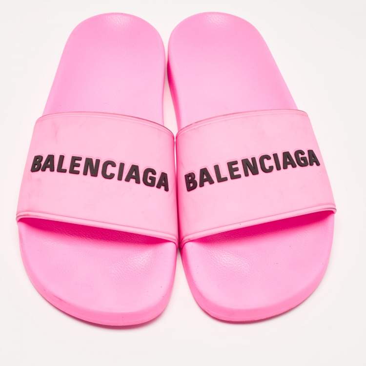 Pre Owned Balenciaga Pink Rubber Open Toe Flats Slides Size 40
