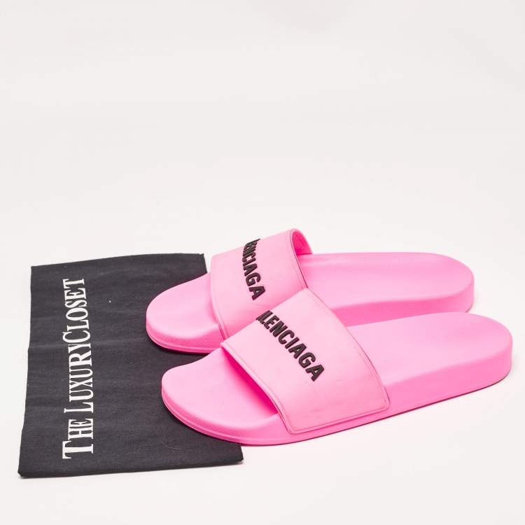Pre Owned Balenciaga Pink Rubber Open Toe Flats Slides Size 40