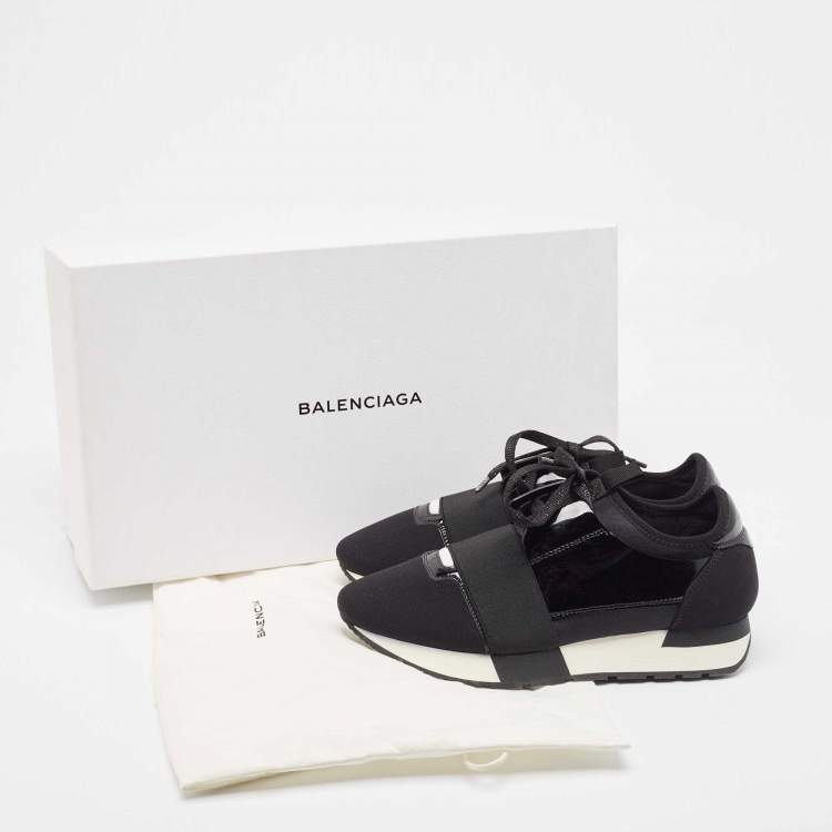 Pre Owned Balenciaga Black Patent and Fabric Race Runner Sneakers Size 37