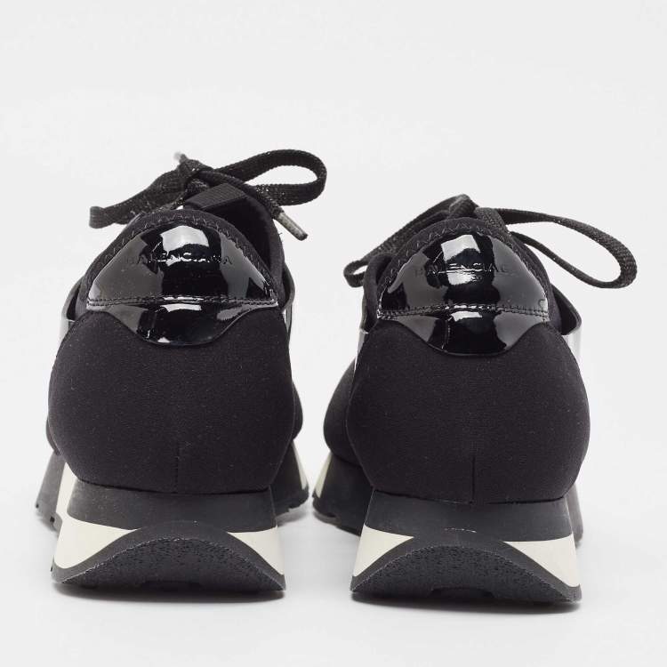 Pre Owned Balenciaga Black Patent and Fabric Race Runner Sneakers Size 37