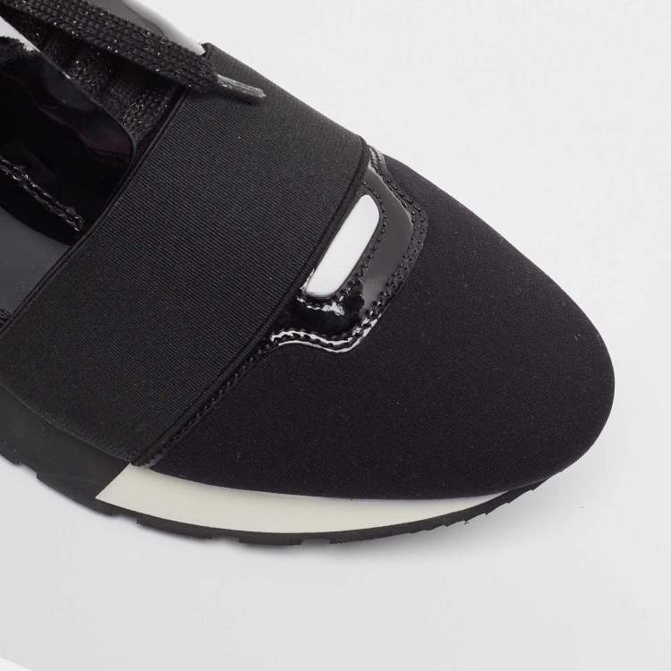 Pre Owned Balenciaga Black Patent and Fabric Race Runner Sneakers Size 37