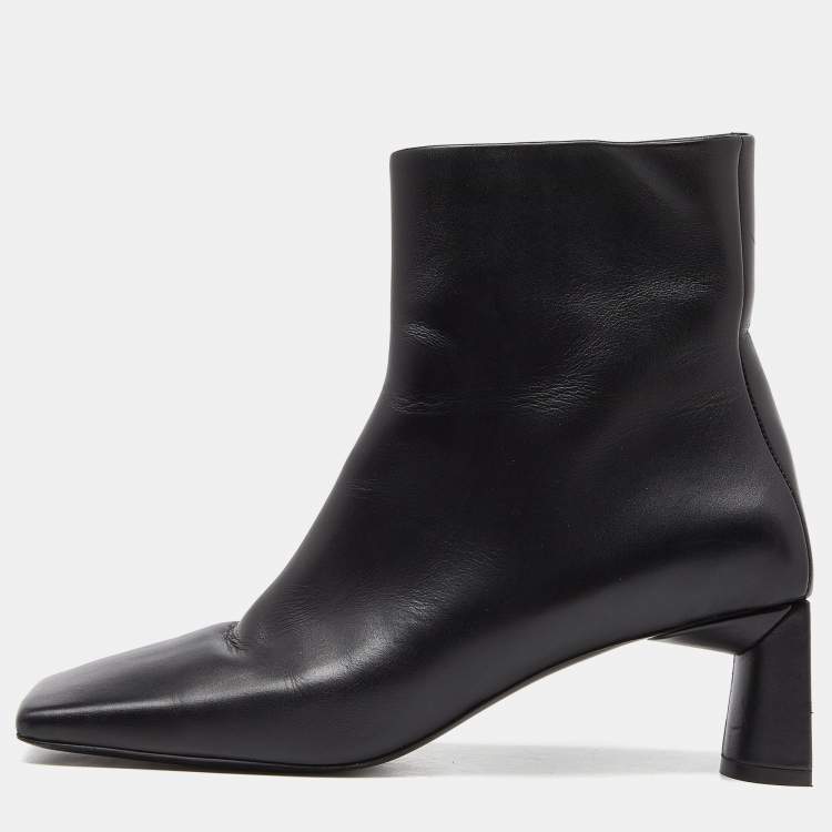 Pre Owned Balenciaga Black Leather Square Toe Ankle Boots Size 37