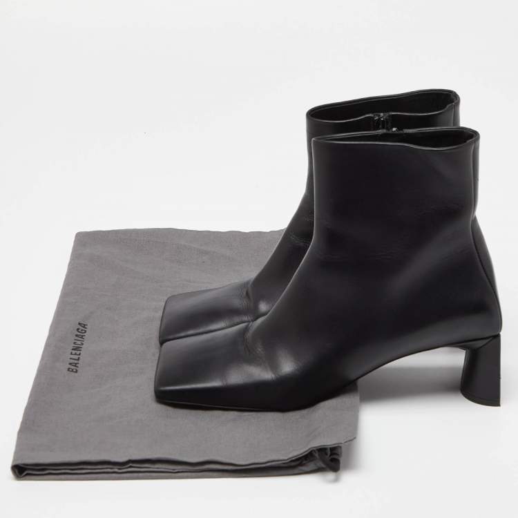 Pre Owned Balenciaga Black Leather Square Toe Ankle Boots Size 37