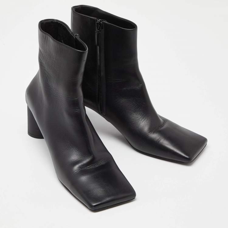 Pre Owned Balenciaga Black Leather Square Toe Ankle Boots Size 37