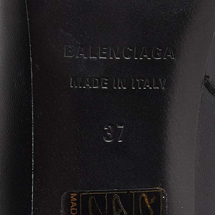 Pre Owned Balenciaga Black Leather Square Toe Ankle Boots Size 37
