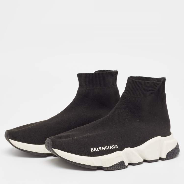 Pre Owned Balenciaga Black Knit Speed Trainer Sneakers Size 37