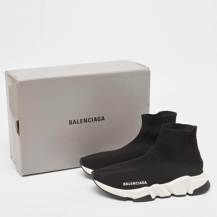 Pre Owned Balenciaga Black Knit Speed Trainer Sneakers Size 37