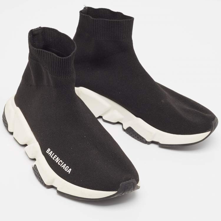 Pre Owned Balenciaga Black Knit Speed Trainer Sneakers Size 37