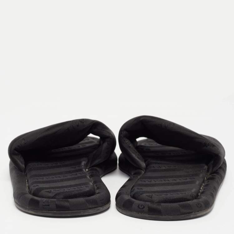 مملوكة مسبقًا Balenciaga Black Logo Print Fabric Flat Slides Size 38