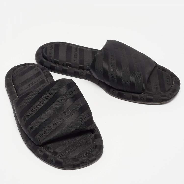 مملوكة مسبقًا Balenciaga Black Logo Print Fabric Flat Slides Size 38